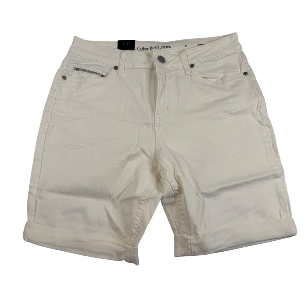 Calvin Klein Jean Womens Size 6 White City Short Cuffed Denim Bermuda Shorts NEW